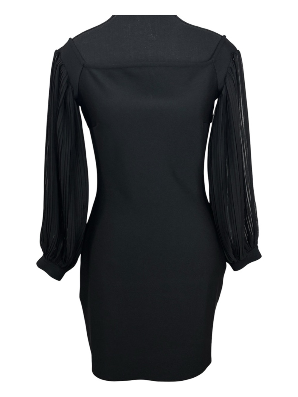Twelfth Love Black Bodycon Dress Sheer Pleated Balloon Sleeve Minimalist Chic S